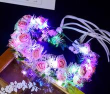 Led Flower Wreath Glowing garland gold silk colorful headband LED lights ribbon rattan fairy headdress Festival Wedding Party 2024 - buy cheap