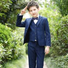 Meninos ternos para casamentos xadrez azul marinho meninos festa de casamento terno formal para menino crianças ternos de casamento menino blazer 4 pçs/set 2024 - compre barato