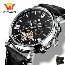 OUYAWEI Man Watch 2018 Tourbillon Automatic Mechanical Dress Wristwatch Mens Luxury Week Big Leather Gold Self-Wind Watches 2024 - buy cheap