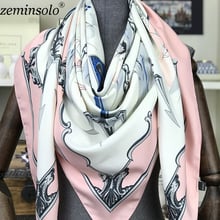 Роскошный брендовый женский шелковый шарф, Пляжная шаль, Дизайнерские шарфы размера плюс, Женская бандана-хиджаб 130*130 см, 2020 2024 - купить недорого