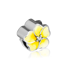 Cuentas de orquídeas con esmalte amarillo radiante para pulsera Pandora, joyería de 100% Plata de Ley 925, envío gratis 2024 - compra barato