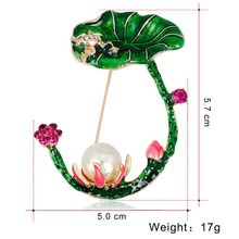 ydgy Luxury Lotus Flower Green Leaves Frog Shape Brooches White Simulated Pearl Enamel Brooch For Women Hat Suit Accessories 2024 - buy cheap