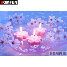 Homfun 5d diy pintura diamante quadrado completo/broca redonda "vela flor" bordado ponto cruz presente decoração para casa a09128 2024 - compre barato