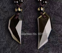 Beautiful Natural Gold Obsidian Hand Carved Chinese Wolf Tooth Style Lucky Pendant + Black Beads Necklace Fashion Jewelry 2024 - buy cheap