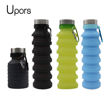 Garrafa de água dobrável upors 550ml, garrafa agitadora portátil de silicone para beber proteína, garrafa de água dobrável para escalada esportiva sem bpa 2024 - compre barato