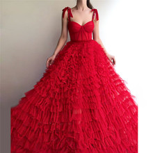 Red Muslim Evening Dresses Ball Gown Spaghetti Straps Tulle Crystals Islamic Dubai Saudi Arabic Long Formal Evening Gown 2024 - buy cheap