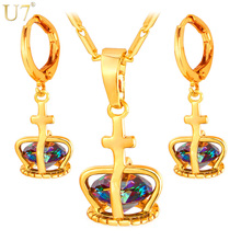 U7 New Unique Gold/Silver Color Lantern Shape Jewelry Set Women Trendy Cubic Zirconia Cute Charm Earring Necklace Sets S852 2024 - buy cheap