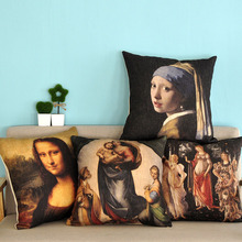 European Retro Oil Paintings Cushion Covers Mona Lisa The Girl with a Pearl Earring Venus Cushion Cover Linen Pillowcase 2024 - buy cheap