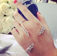 Fashion Silver Tone Crystal Leaf Open Palm Bracelet  Ring Jewelry Set Women Wedding Jewelry Set 2024 - buy cheap