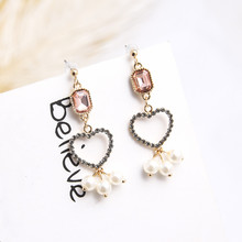 Fashion Shiny Rhinestone Love Heart Simulated Pearl Pendant Drop Earrings for Women New Cute Korean Brincos Jewelry 6B2025 2024 - buy cheap