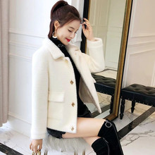 2021 Female mink fur short coat full sleeve pockets thick warm autumn and winter turn-down collar office lady 2024 - buy cheap