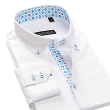 100% algodão floral impressão masculina camisa vestido de manga longa botão para baixo magro ajuste masculino inteligente casual negócio forma camisas roupas 2024 - compre barato