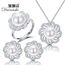 Dainashi new freshwater pearl jewelry sets with pearl necklace pearl adjustable rings pearl earrings of 925 sterling silver 2024 - buy cheap