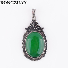 RONGZUAN-Colgante de péndulo de plata Vintage, joyería de Jades Verdes Naturales, Cuentas planas ovaladas, colgantes antiguos para collar TN3708 2024 - compra barato