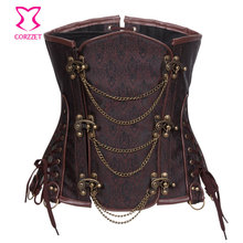 Brown Vintage Chains Steel Boned Corpetes E Espartilhos Sexy Corselet Corset Underbust Steampunk Clothing Waist Trainer Corsets 2024 - buy cheap