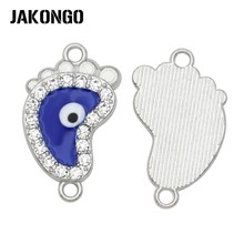 JAKONGO-Conectores de pie de ojo malvado para fabricación de joyas, accesorios de pulsera artesanales, cristal azul plateado, 22x13mm 2024 - compra barato