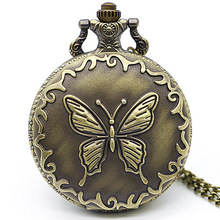 Часы наручные кварцевые карманные в стиле ретро с принтом бабочки 2024 - купить недорого