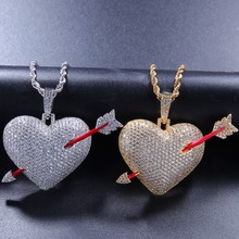 Hip Hop Rapper Bling Ice Out Micro Paved Red AAA CZ Stone Shiny Cupid Arrow Heart Pendants Necklaces Men Wome Lovers Jewelry 2024 - buy cheap