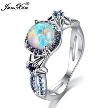 JUNXIN Unique White Opal Stone Flower Ring Fashion White Gold Filled Wedding Jewelry Vintage Promise Engagement Rings For Women 2024 - buy cheap