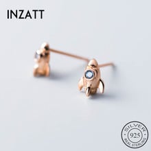 Inzatt real 925 prata esterlina punk foguete zircão azul brincos para as mulheres na moda cor de ouro rosa jóias finas presente único 2024 - compre barato