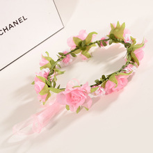 Accesorios para el cabello corona de flores de boda diadema de fiesta de flores rosas corona de flores de dama de honor guirnalda nupcial 2024 - compra barato