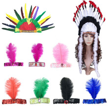 Children women men feather Roman India Chief Savage headband wild man jungle hat Halloween Navidad party cosplay costume 2024 - buy cheap