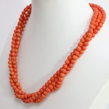 New design rosa orange coral artificial 3 linhas colar nobre 6mm rodada beads partido romântico presentes jóias 18 polegada b1451 2024 - compre barato