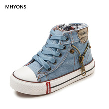 MHYONS 2018 Fashion Children Jeans Canvas Shoes Girl Breathable Sneaker Kids Shoes Boys Girls High Kids Boots Toddler Sneakers 2024 - buy cheap