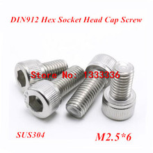 500pcs M2.5*6 Hex socket head cap screw, DIN912 304 stainless steel Hexagon Allen cylinder bolt, cup screws 2024 - buy cheap