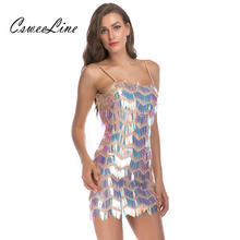 Backless Sequin Vestido Sexy 2018 Verão de Bling Rainha Do Partido Bodycon Vestidos Mulheres Mangas Alças Vestido de Desfile de Moda Vestidos 2024 - compre barato