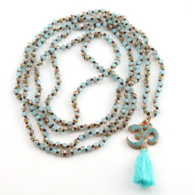 Colares rústicos, joias da moda boêmia, mini vidro de 4mm, com pingente azul de borla, colares para mulheres 2024 - compre barato