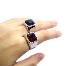 Size 7-14 Newest Support Dropship Rhinestone Ring 316L Stainless Steel Jewelry Unisex Red Black Stone Ring 2024 - buy cheap