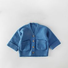 Suéter de manga larga para bebé, niño y niña, chaqueta de punto, prendas de vestir exteriores, azul, caqui, 0-3T, E83004, primavera y otoño, venta al por menor 2024 - compra barato