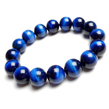 14mm Genuine Natural Blue Tiger's Eye Bracelets For Women Men Power Big Crystal Round Bead Bracelet 2024 - buy cheap