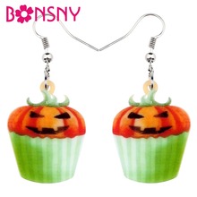 Bonsny Acrylic Halloween Happy Pumpkin Cupcake Earrings Drop Dangle Cute Food Jewelry For Women Girls Teens Party Charms Gift 2024 - buy cheap