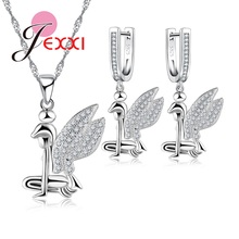 Little Fairy Beautiful Necklace Earrings Jewelry Set With Shiny Clear CZ Crystal  925 Sterling Silver Fashion Decoration 2024 - buy cheap