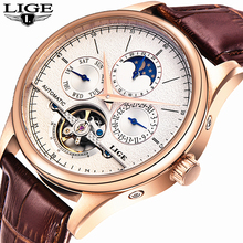 Relojes Hombre LIGE Casual Leather Business Mens Watches Top Brand Luxury Tourbillon Automatic Mechanical Watch Men Sport Clock 2024 - buy cheap