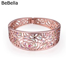 BeBella Rosa cor banhado a ouro forma de flor Romântico Luxuoso bangle feito com cristais Tchecos 2024 - compre barato