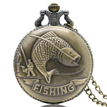 Creative Bronze FISHING Angling Quartz Pocket Watch Necklace Pendant Men Women Chain Watches Top Gifts 2024 - buy cheap