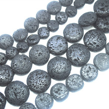 Natural stone beads black lava volcano powerful strings for jewelry making coin shape size 12mm 14mm 15mm 18mm 20mm 2024 - buy cheap