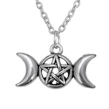 Triple Moon Goddess Wicca Pentagram Magic Amulet Necklace Women & Men Chain Necklaces Pendants Vintage Jewelry 2024 - buy cheap