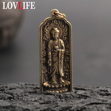 Copper Buddha Keychain Pendant Buddhism Mantra Pendants Necklace Brass Key Chains Vintage Swastika Om Mani Padme Hum Amulet Gift 2024 - buy cheap