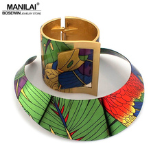 MANILAI Trendy Country Style Multicolor Painting Torques Cuff Bracelet Bangles Necklace Sets Women Indian Statement Jewelry 2024 - buy cheap
