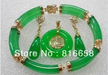 Women lucky wealth Natural Jade pendant bracelet earrings sets 2024 - buy cheap