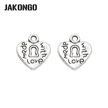 Antique Silver Plated Made with Love Heart Charms Pendants for Bracelet Jewelry Making Accessories DIY Handmade 15x13mm 2024 - buy cheap