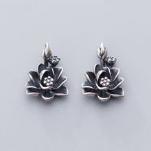 Elegant Thai Silver Matte Lotus Flower Charms 16mm 925 Sterling Silver Fine Women Ornament Pendants DIY Earrings Jewelry Making 2024 - buy cheap