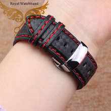 Watch band 18mm 20mm 22mm 24mm Popular Red Stitching Carbon Fiber Fabric Replacement Genuine Leather Watchb and Starp Bracelets 2024 - buy cheap