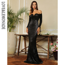 LOVE&LEMONADE Sexy Deep V-Collar Long Sleeve Elastic Sequin Material Long Dress  LM80273 2024 - buy cheap