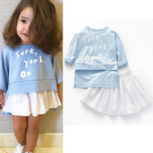 Summer and Autumn fashion Girls Clothing Sets Printed T-Shirts + white skirt 2pcs sets cute Girl clothing suits kids clothes 2024 - buy cheap