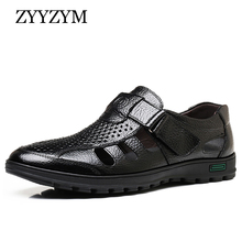ZYYZYM Leather Summer Shoes Men Sandals Fashion Casual Shoes Male Sandalias Beach Shoes Soft Bottom Breathable Plus Size 2024 - buy cheap